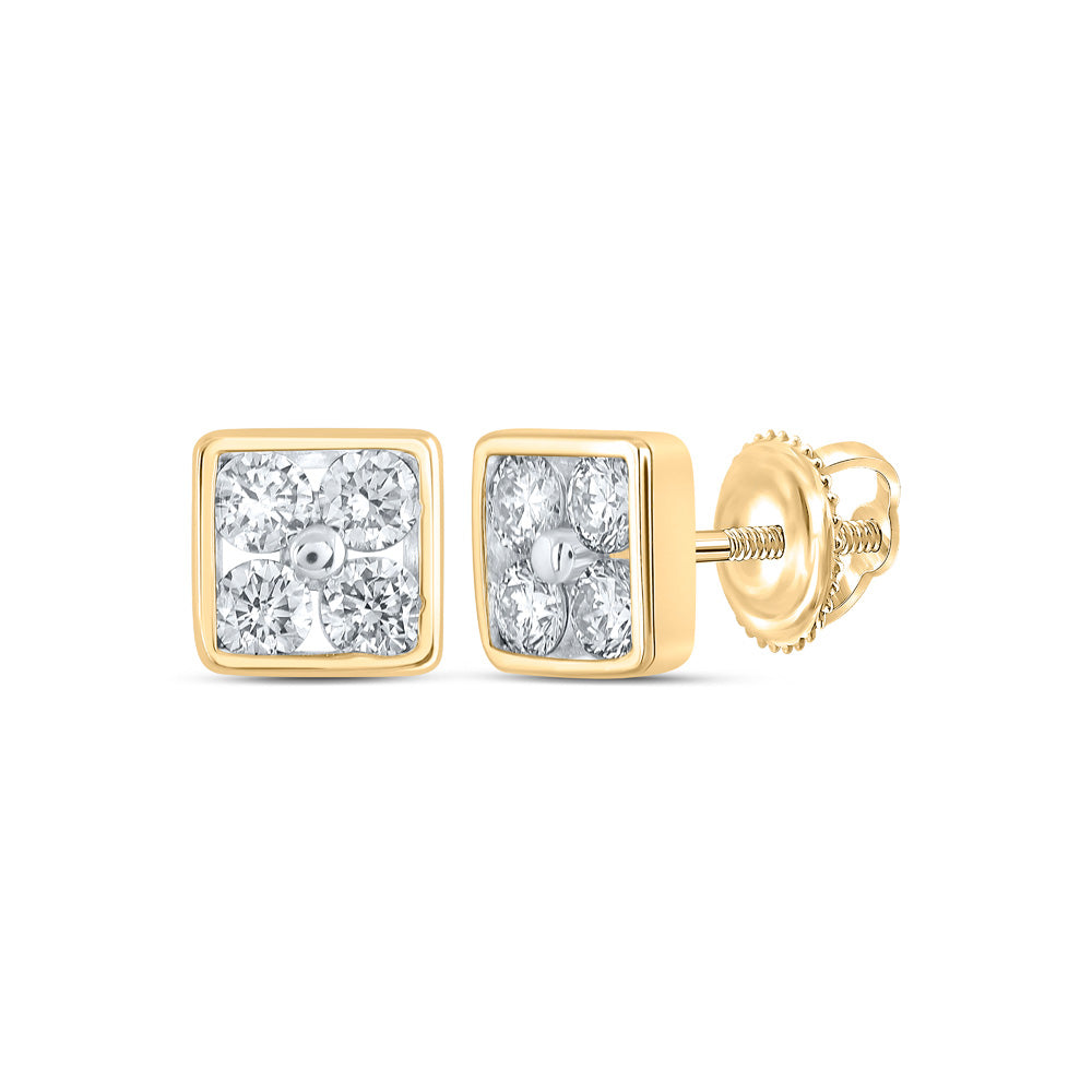 10kt Yellow Gold Womens Round Diamond Square Earrings 1/4 Cttw