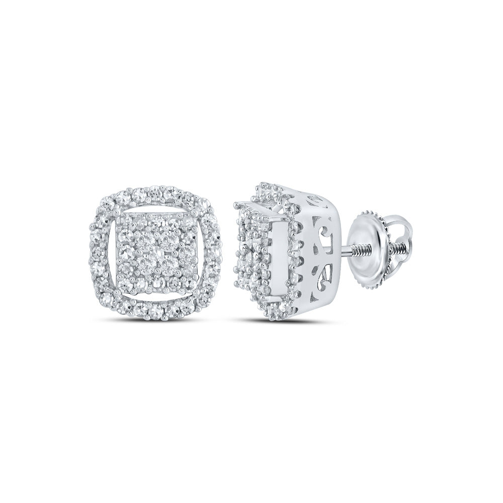 10kt White Gold Womens Round Diamond Square Earrings 3/8 Cttw