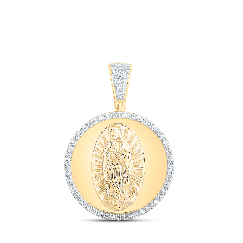 10kt Yellow Gold Mens Round Diamond Guadalupe Mary Charm Pendant 1 Cttw