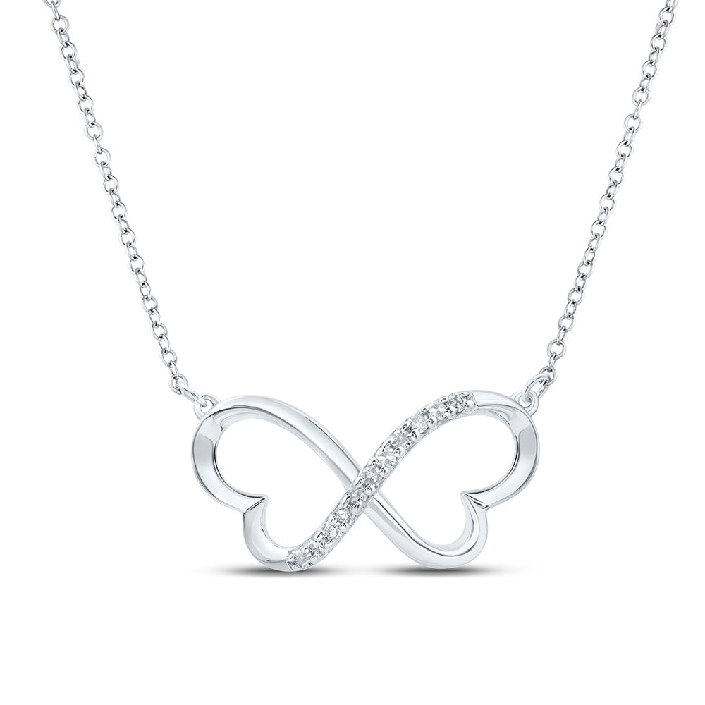 Sterling Silver 18-inch Infinity Heart Necklace 1/12 Cttw Round Natural Diamond Womens