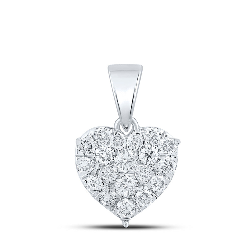 10kt White Gold Womens Round Diamond Heart Pendant 7/8 Cttw