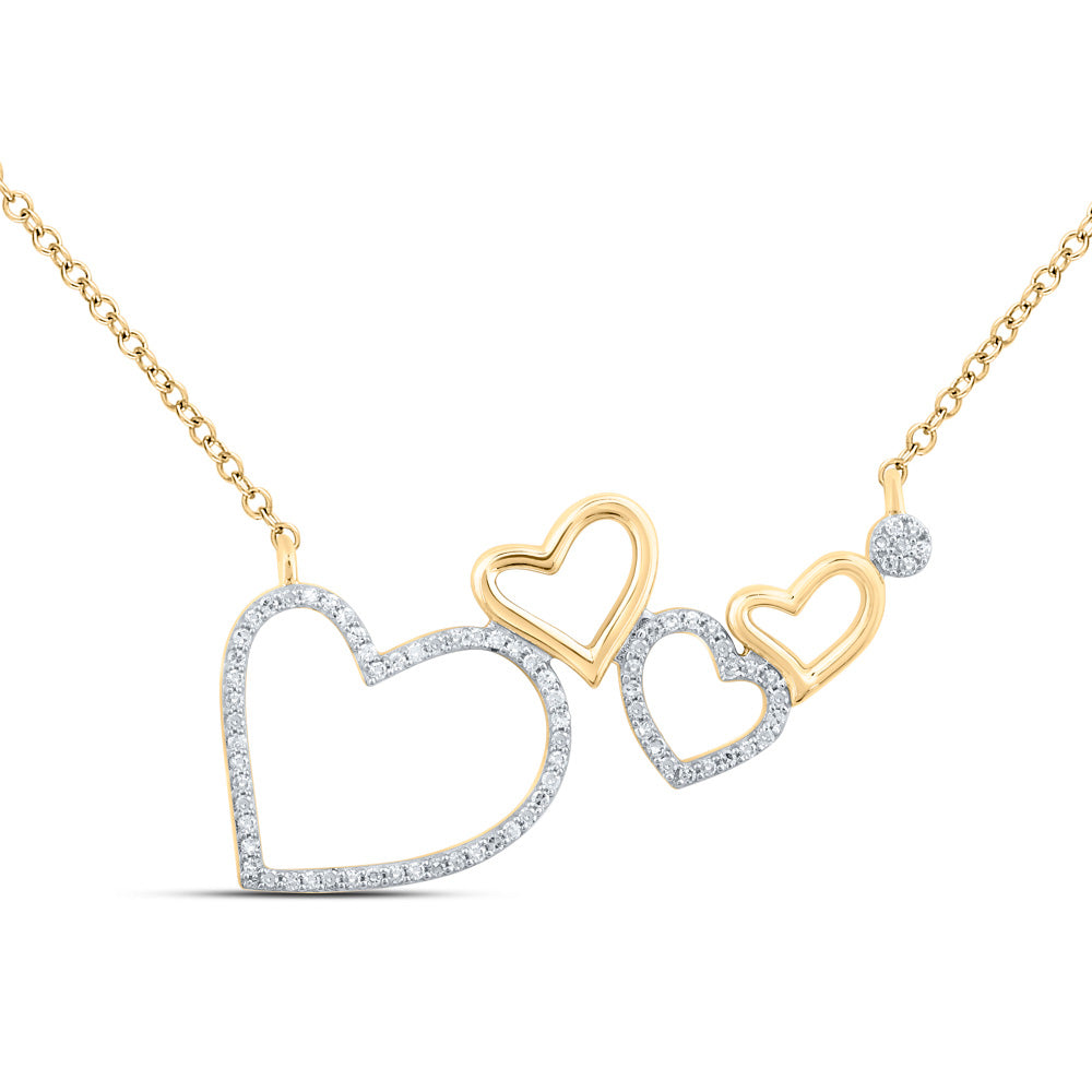 18" Gold Heart Necklace 1/6 Cttw Round Natural Diamond Womens