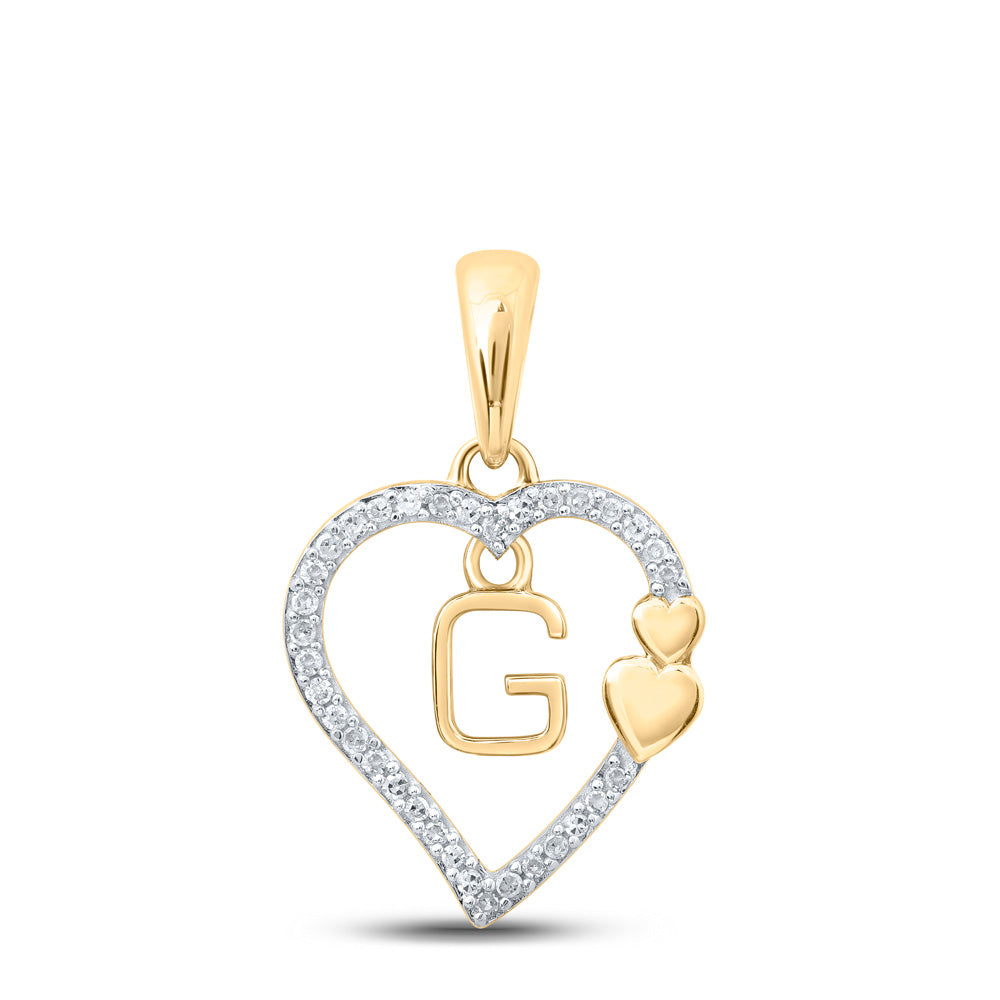 10kt Yellow Gold Womens Round Diamond G Heart Letter Pendant 1/10 Cttw