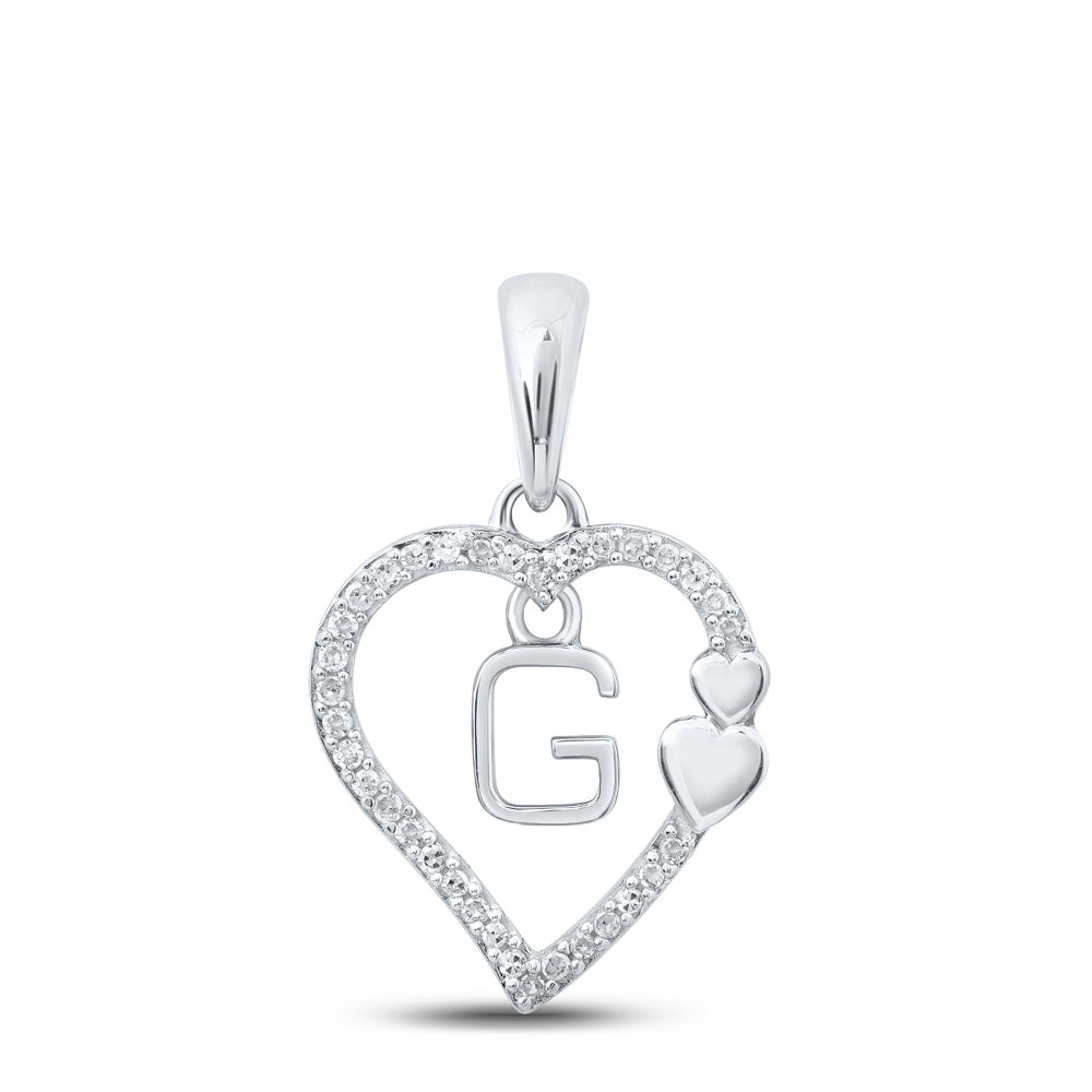 10kt White Gold Womens Round Diamond G Heart Letter Pendant 1/10 Cttw