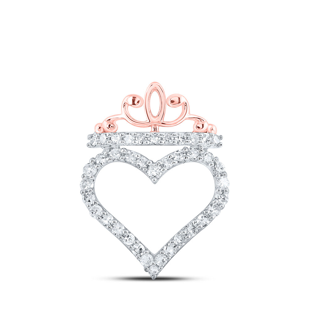 10kt Rose Gold Womens Round Diamond Crown Heart Pendant 1/4 Cttw