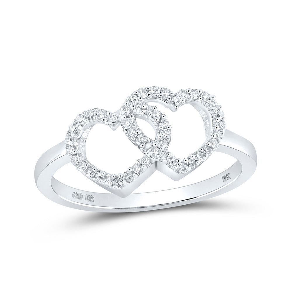 10kt White Gold Womens Round Diamond Double Heart Ring 1/5 Cttw