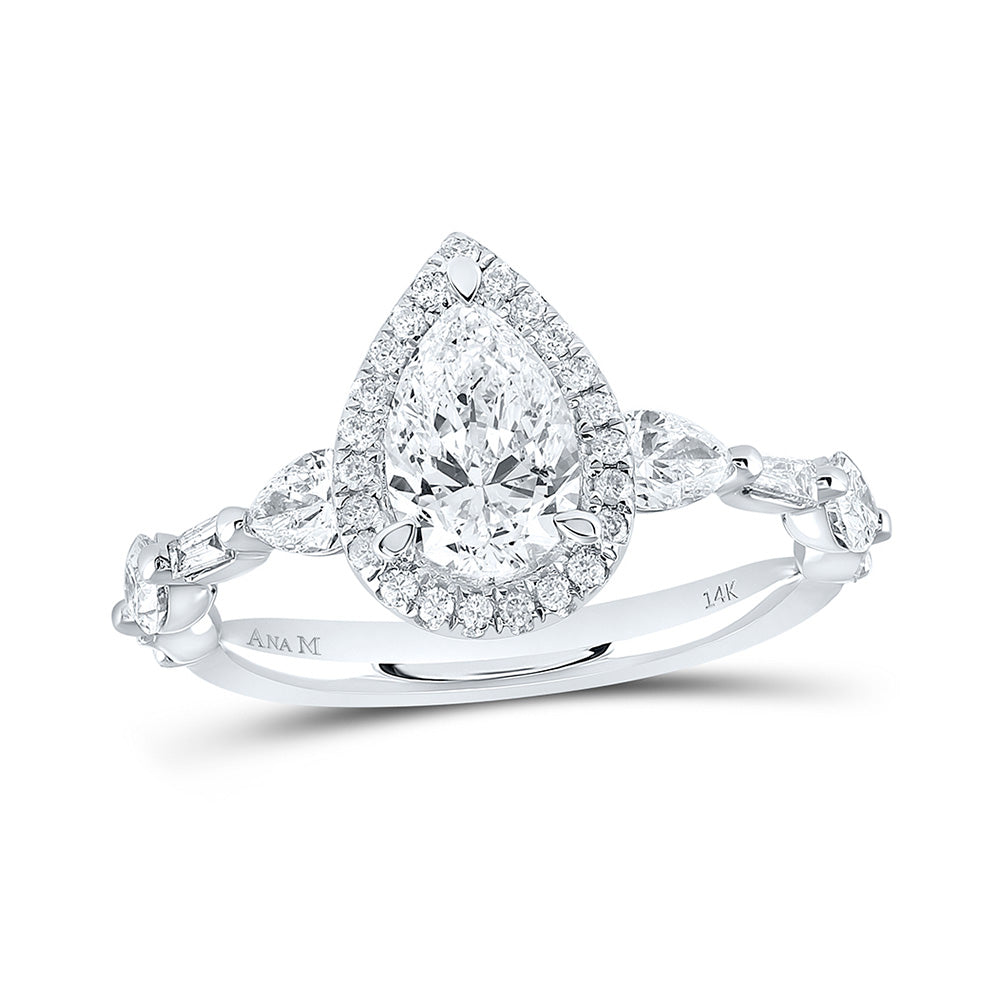 Gold Halo Bridal Wedding Engagement Ring 1-7/8 Cttw Pear Natural Diamond Womens