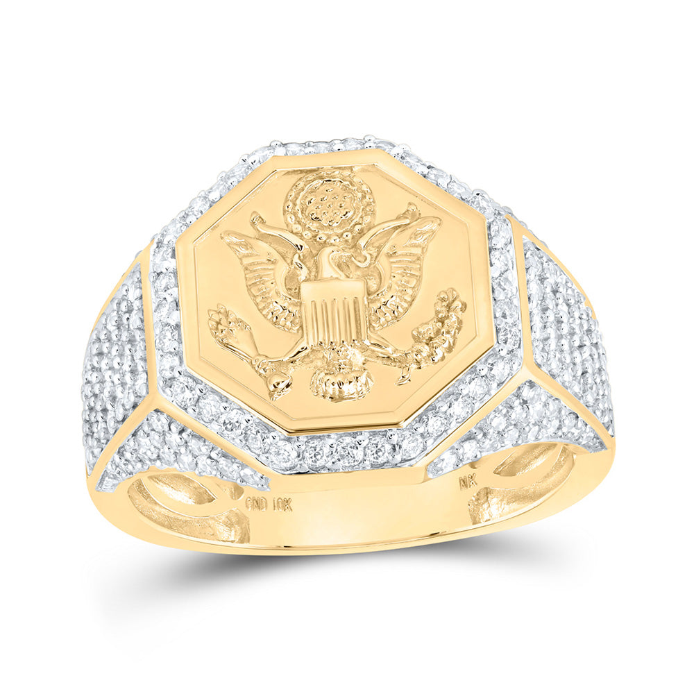 10kt Yellow Gold Mens Round Diamond American Eagle Presidential Band Ring 1 Cttw