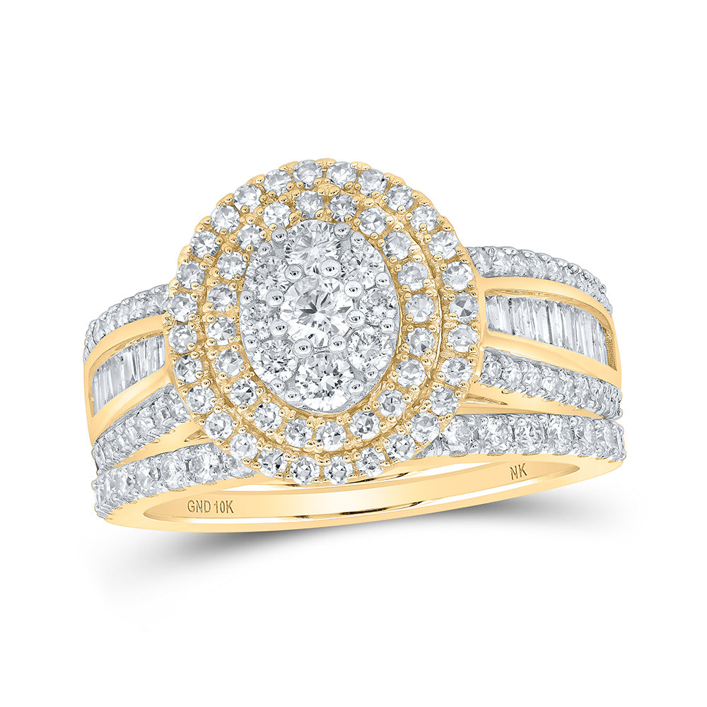 10kt Yellow Gold Round Diamond Oval Bridal Wedding Ring Band Set 1-1/4 Cttw