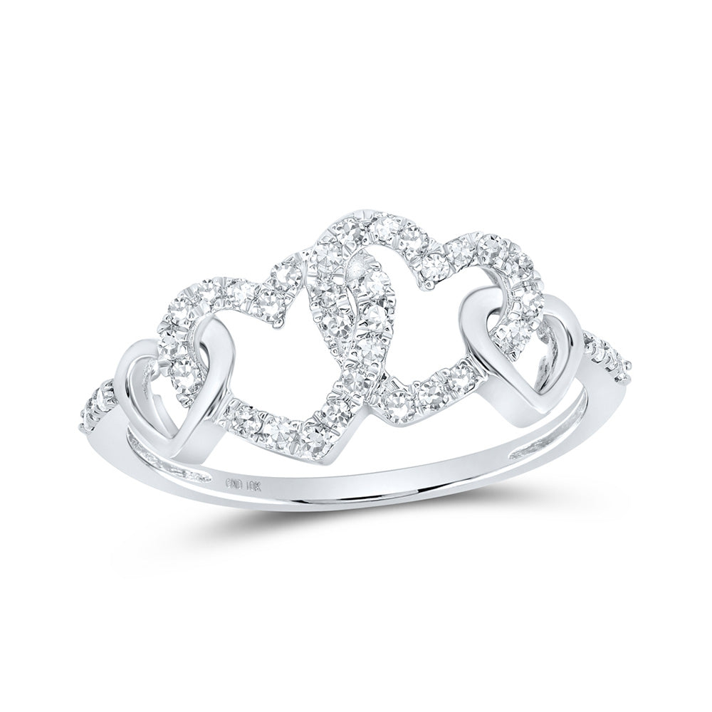 10kt White Gold Womens Round Diamond Double Heart Ring 1/4 Cttw