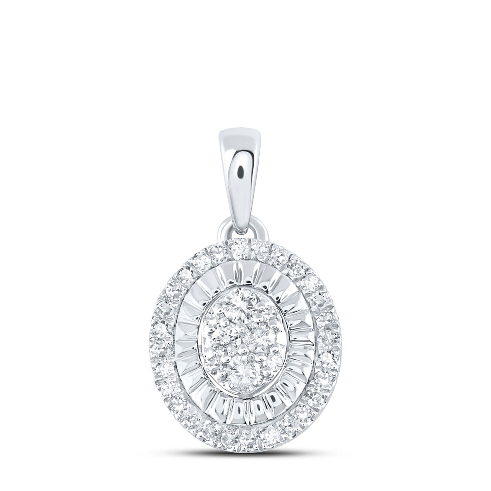 Sterling Silver Oval Pendant 1/5 Cttw Round Natural Diamond Womens