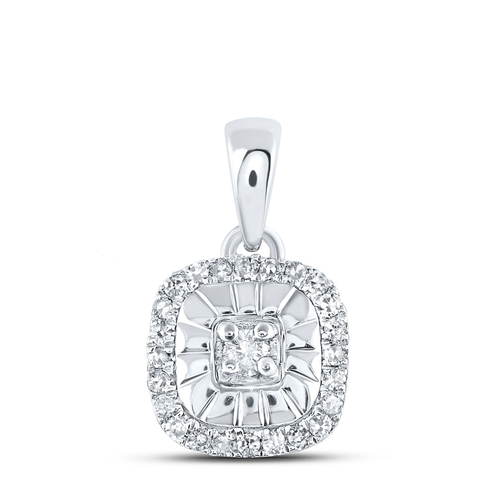 Sterling Silver Square Pendant 1/8 Cttw Round Natural Diamond Womens (0.89 grams)