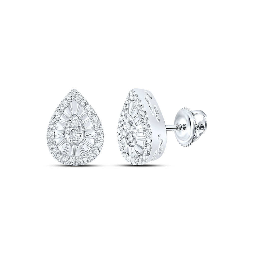 Sterling Silver Teardrop Earrings 1/5 Cttw Round Natural Diamond Womens