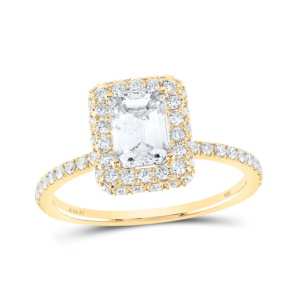 14kt Yellow Gold Emerald Diamond Halo Bridal Wedding Engagement Ring 1-5/8 Cttw