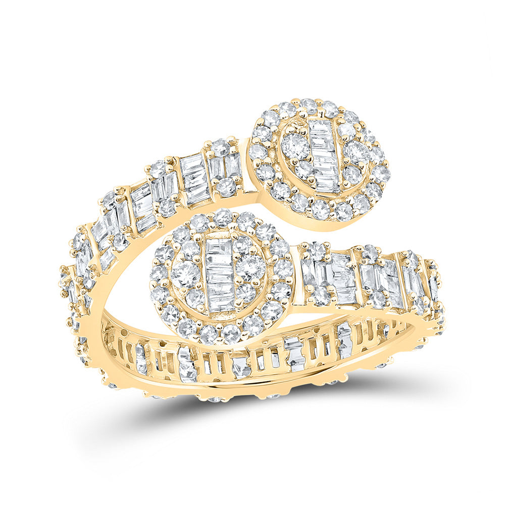10kt Yellow Gold Womens Baguette Diamond Circle Cuff Band Ring 1 Cttw