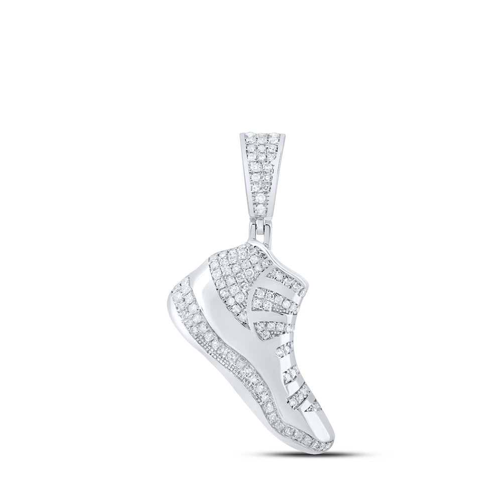 Sterling Silver Shoe Fashion Pendant 1/2 Cttw Round Natural Diamond Womens (3.69 grams)