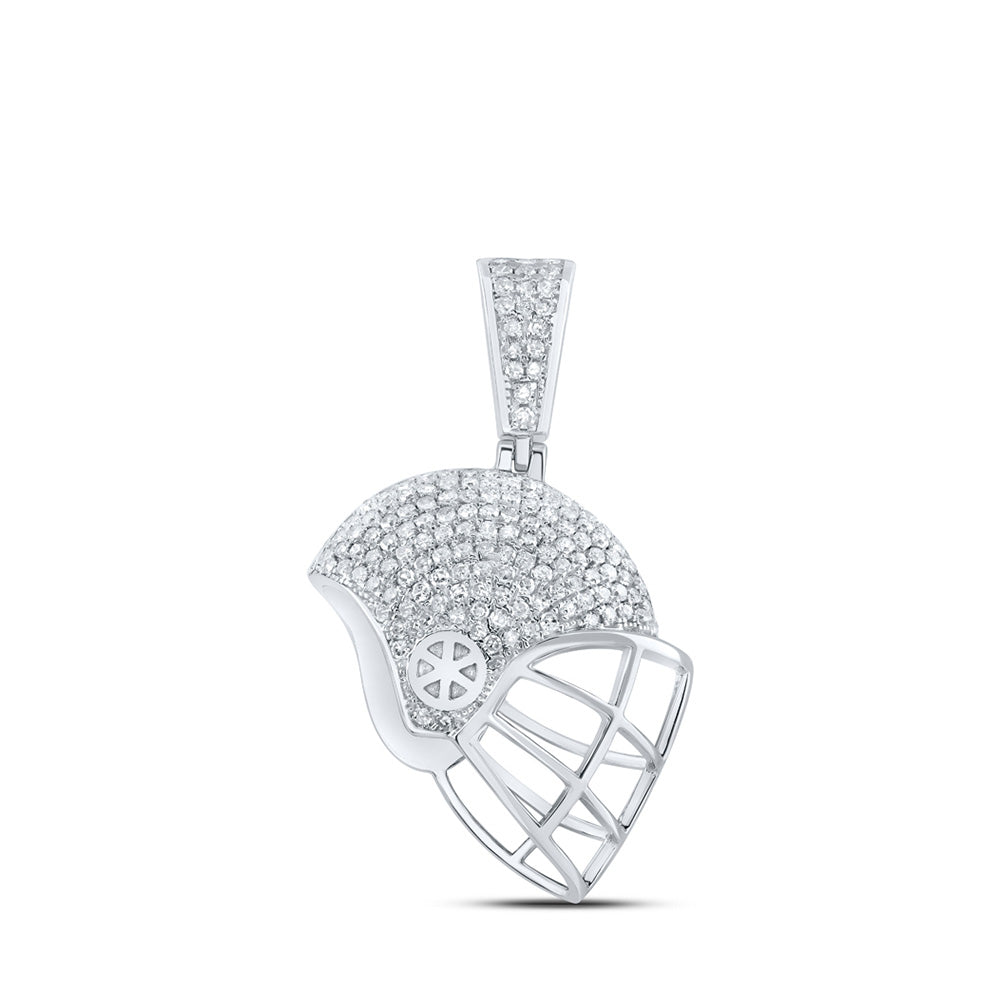 Sterling Silver Sports Helmet Fashion Pendant 3/4 Cttw Round Natural Diamond Womens (3.23 grams)