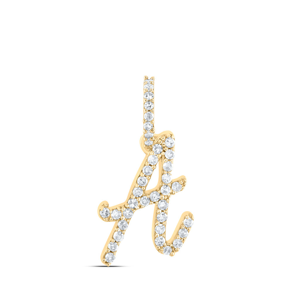 10kt Yellow Gold Womens Round Diamond A Initial Letter Pendant 1/6 Cttw