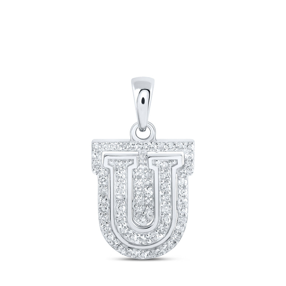 10kt White Gold Womens Round Diamond U Initial Letter Pendant 1/5 Cttw