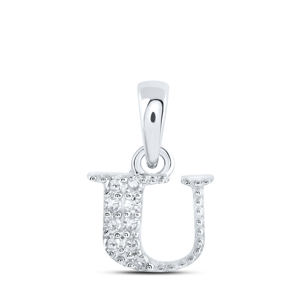 10kt White Gold Womens Round Diamond U Initial Letter Pendant 1/20 Cttw