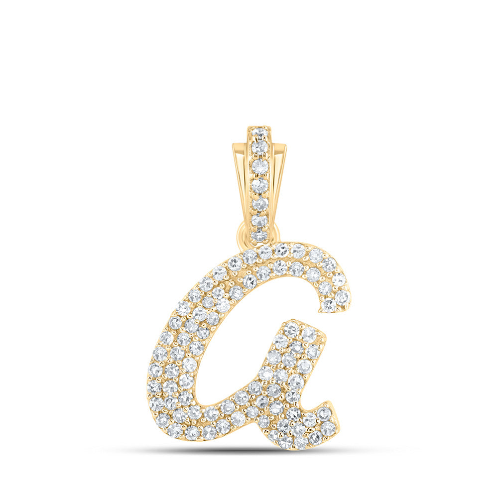10kt Yellow Gold Womens Round Diamond A Cursive Initial Letter Pendant 1/3 Cttw