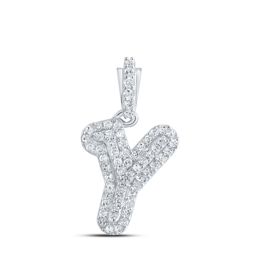 10kt White Gold Womens Round Diamond Y Initial Letter Pendant 1/6 Cttw