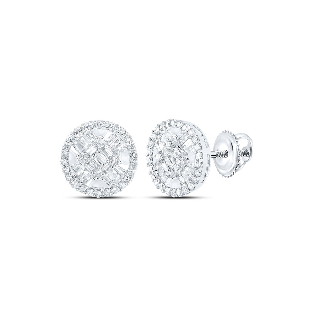10kt White Gold Baguette Diamond Circle Earrings 5/8 Cttw
