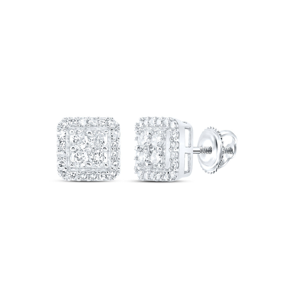 10kt White Gold Round Diamond Square Earrings 5/8 Cttw