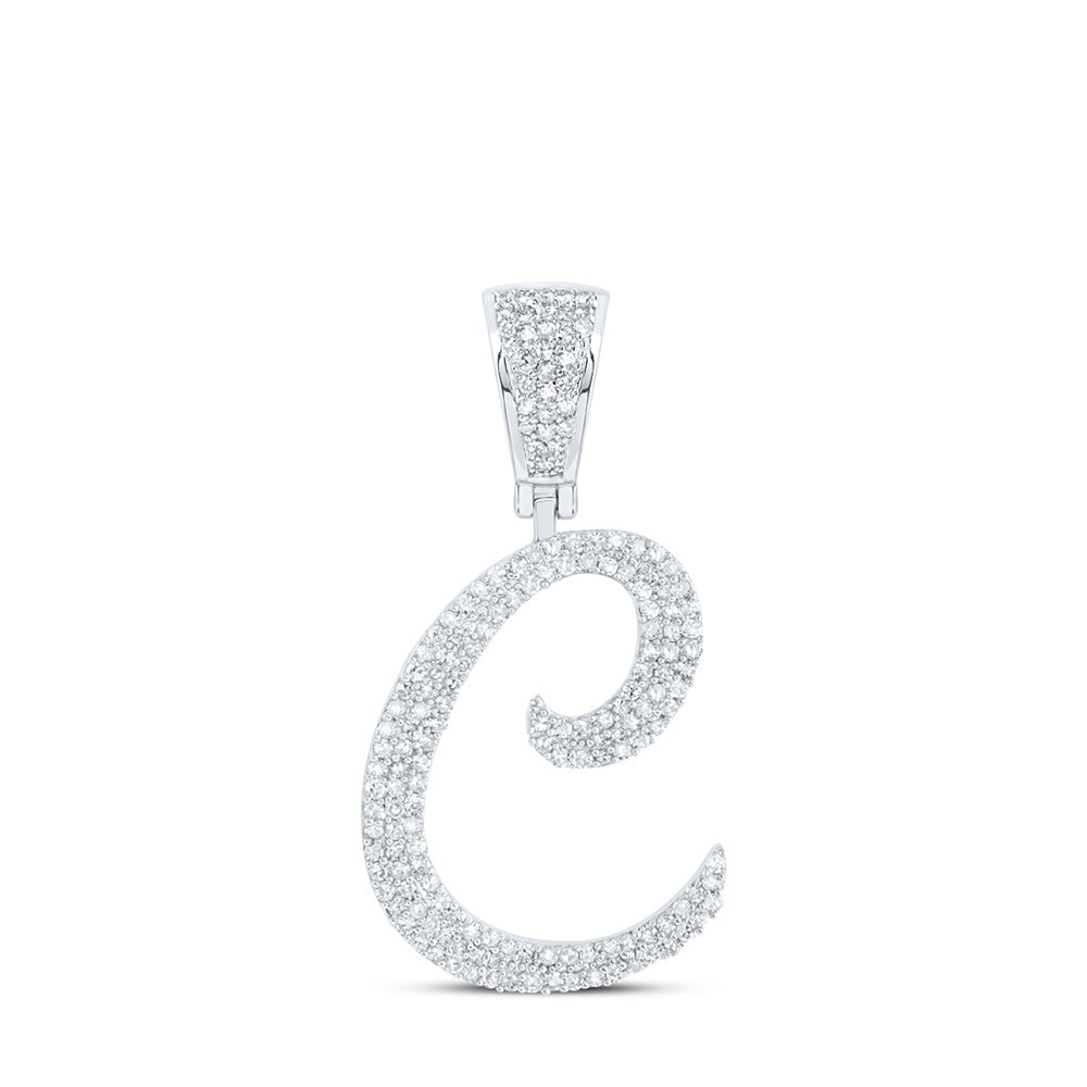 10kt White Gold Mens Round Diamond C Initial Letter Charm Pendant 3/4 Cttw