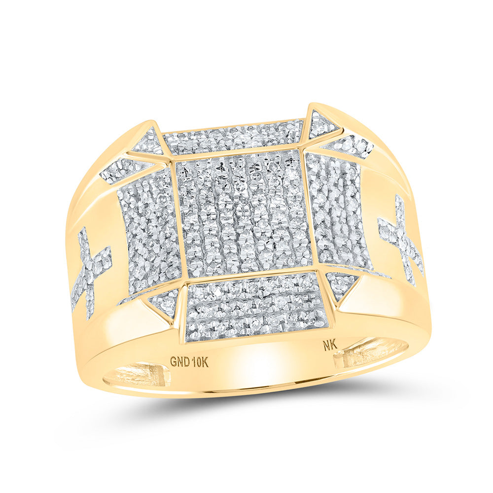 10kt Yellow Gold Mens Round Diamond Square Cross Ring 1/2 Cttw