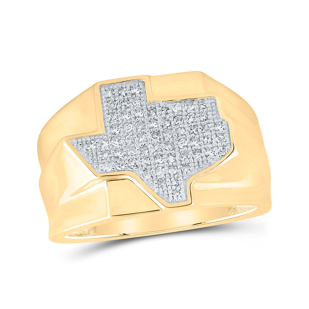 10kt Yellow Gold Mens Round Diamond Texas State Band Ring 1/4 Cttw