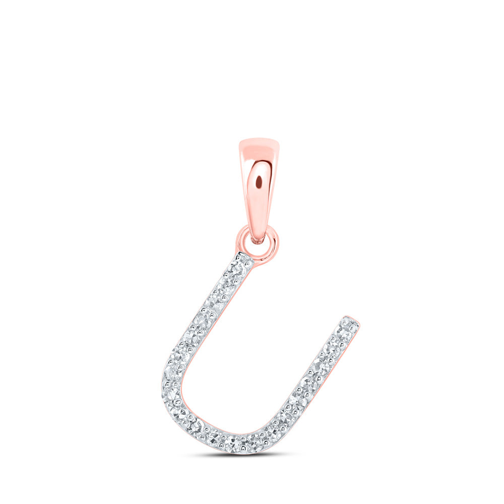 10kt Rose Gold Womens Round Diamond U Initial Letter Pendant 1/12 Cttw