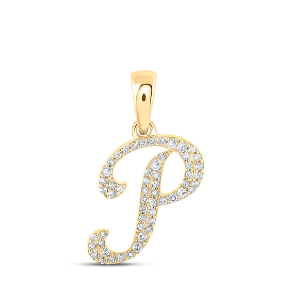 Gold P Initial Letter Pendant 1/8 Cttw Round Natural Diamond