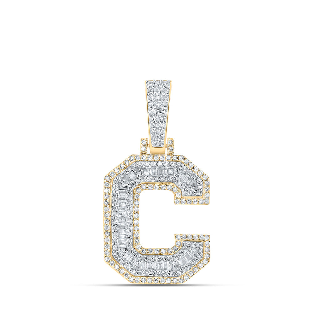 10kt Yellow Gold Mens Baguette Diamond C Initial Letter Charm Pendant 1/2 Cttw