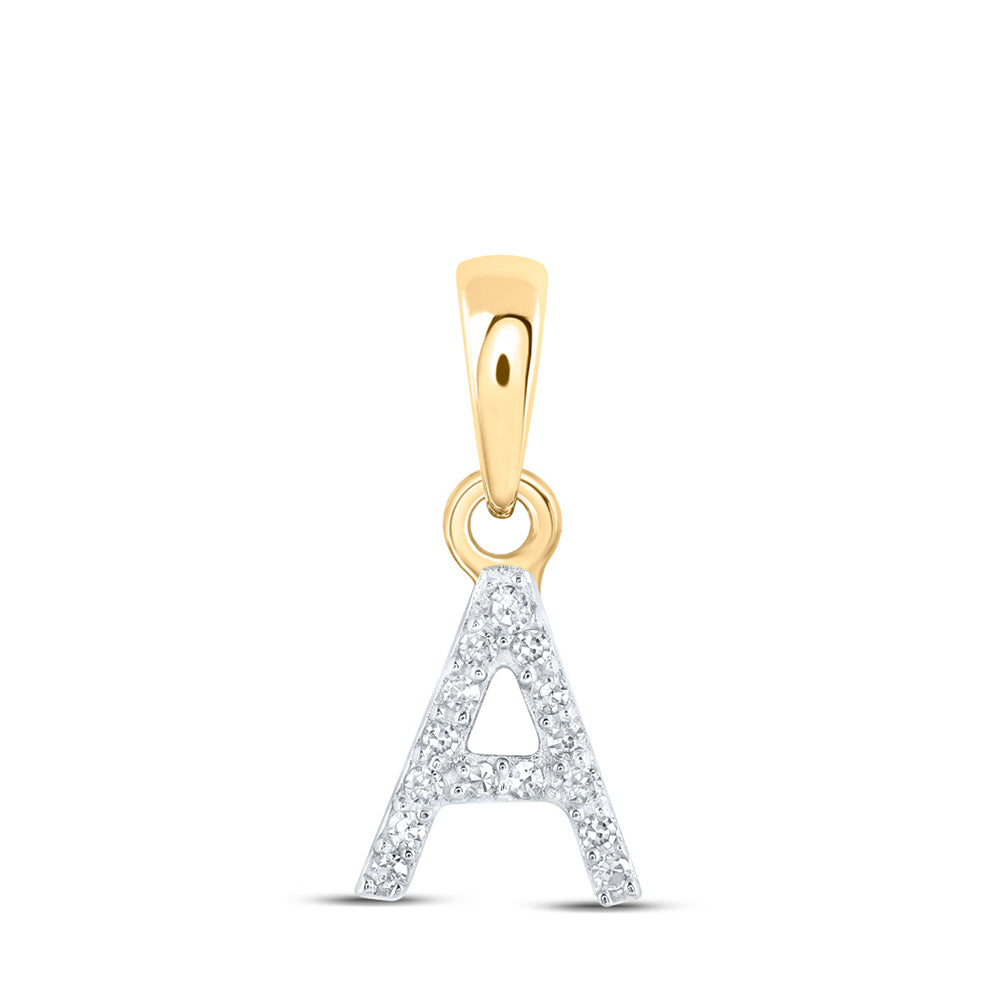 10kt Yellow Gold Womens Round Diamond A Initial Letter Pendant .03 Cttw