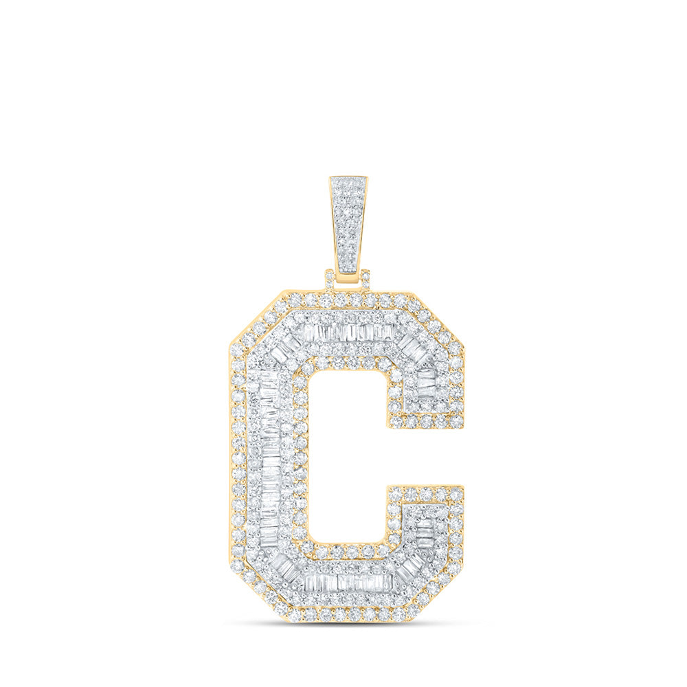 10kt Yellow Gold Mens Baguette Diamond C Initial Letter Charm Pendant 5-1/2 Cttw