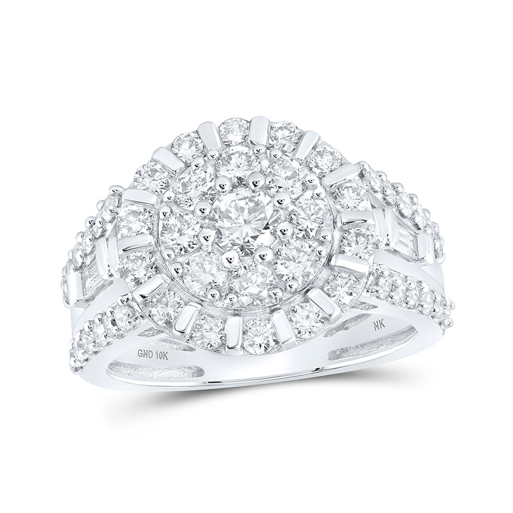 10kt White Gold Womens Round Diamond Cluster Ring 1-3/4 Cttw