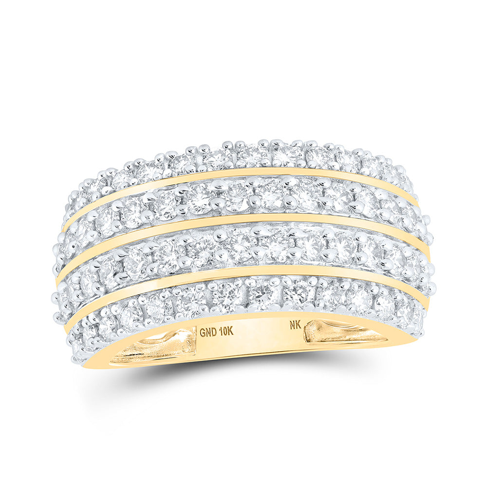 10kt Yellow Gold Womens Round Diamond 4-Row Band Ring 1-5/8 Cttw