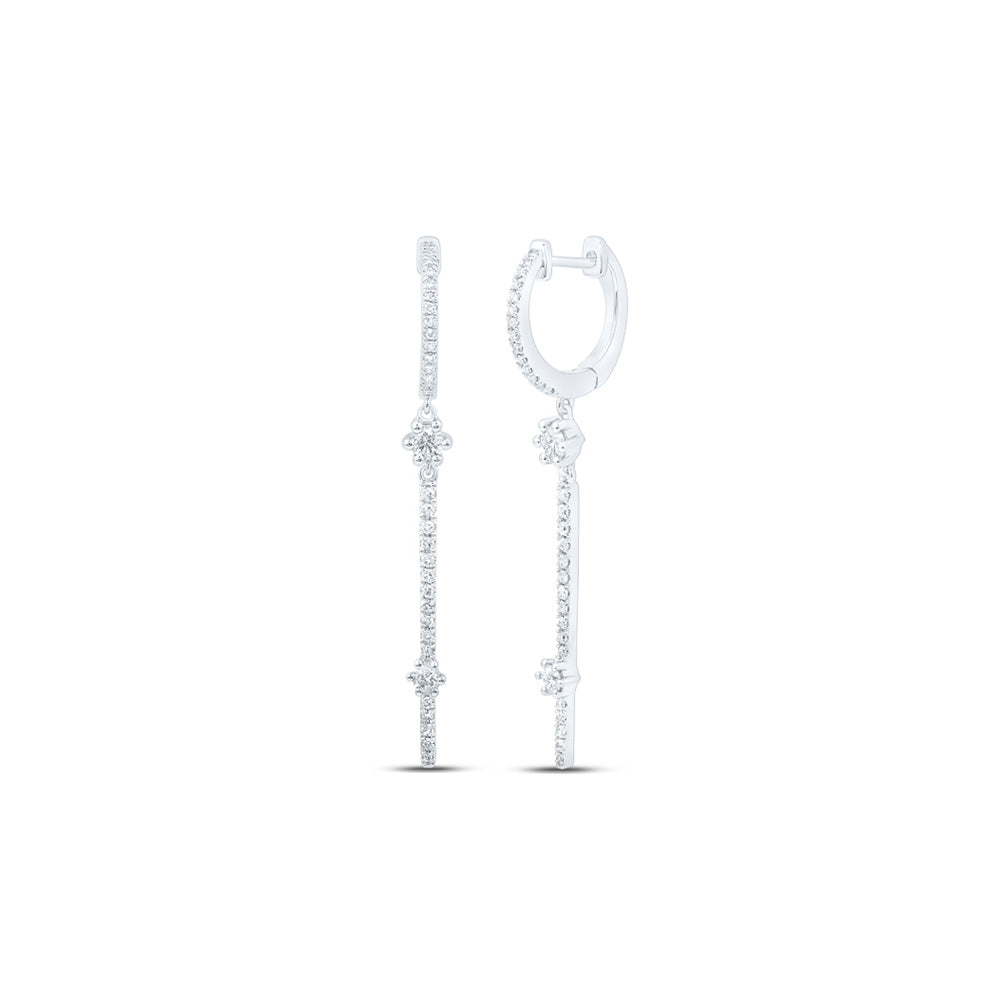 10kt White Gold Womens Round Diamond Hoop Stick Dangle Earrings 1/2 Cttw