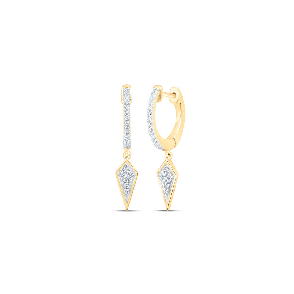 10kt Yellow Gold Womens Round Diamond Dangle Earrings 1/5 Cttw