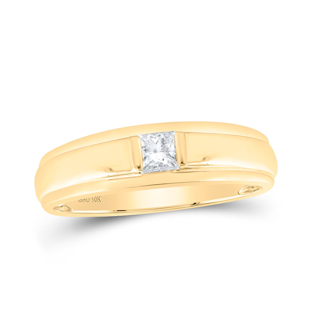 10kt Yellow Gold Mens Princess Diamond Solitaire Band Ring 1/3 Cttw