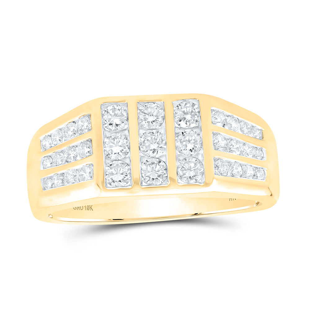 10kt Yellow Gold Mens Round Diamond Flat-top Band Ring 1 Cttw