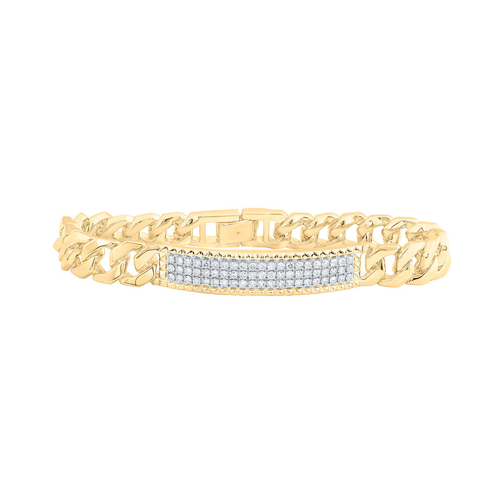 14kt Yellow Gold Mens Round Diamond 8.5-inch Cuban Link Bracelet 1-1/2 Cttw
