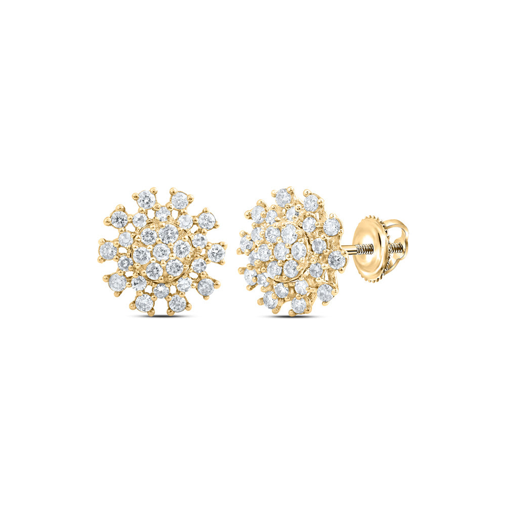 14kt Yellow Gold Womens Round Diamond Cluster Earrings 3/8 Cttw
