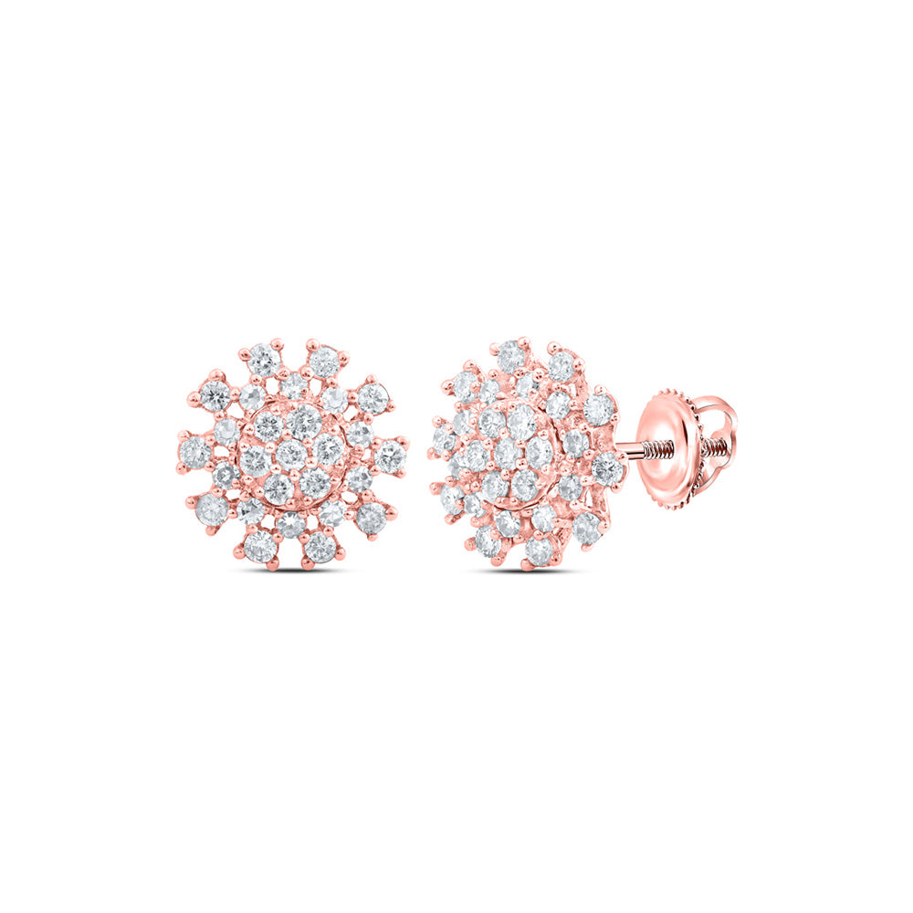 14kt Rose Gold Womens Round Diamond Cluster Earrings 3/8 Cttw