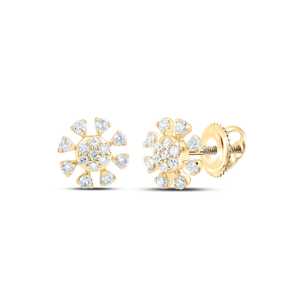 14kt Yellow Gold Womens Round Diamond Cluster Earrings 1/3 Cttw