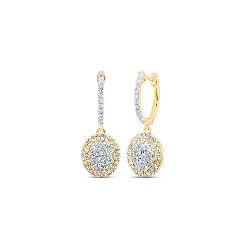 10kt Yellow Gold Womens Round Diamond Hoop Oval Dangle Earrings 5/8 Cttw