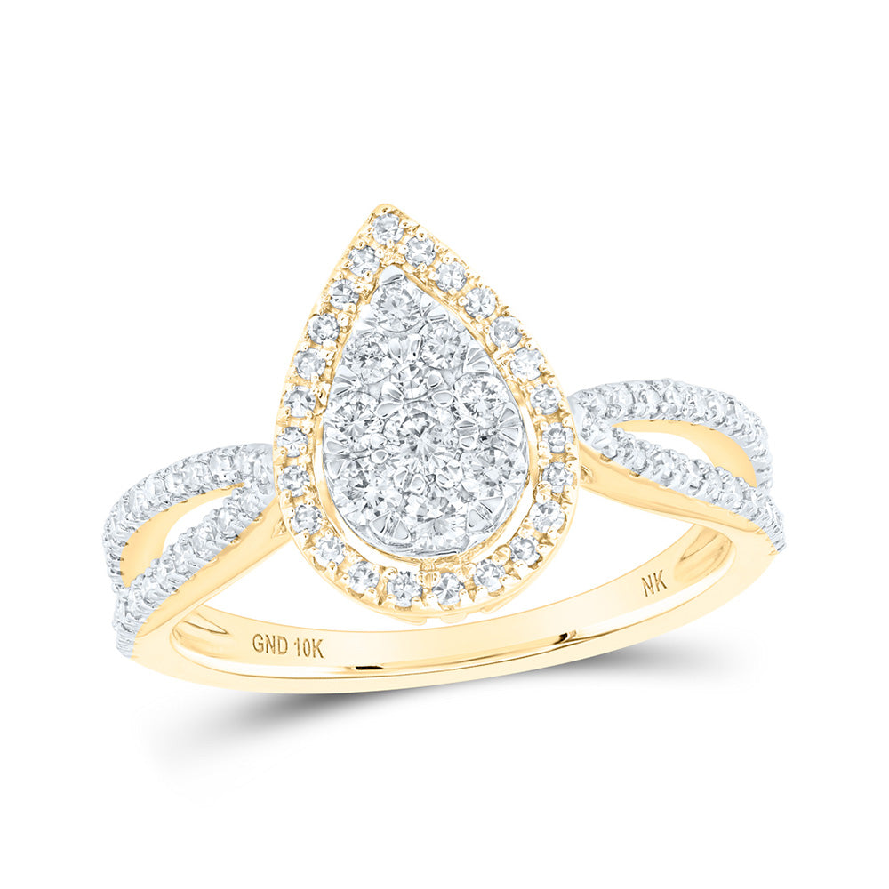 10kt Yellow Gold Round Diamond Teardrop Bridal Wedding Engagement Ring 1/2 Cttw