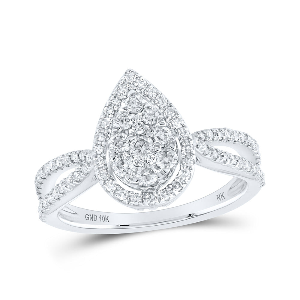 10kt White Gold Round Diamond Teardrop Cluster Bridal Wedding Engagement Ring 1/2 Cttw