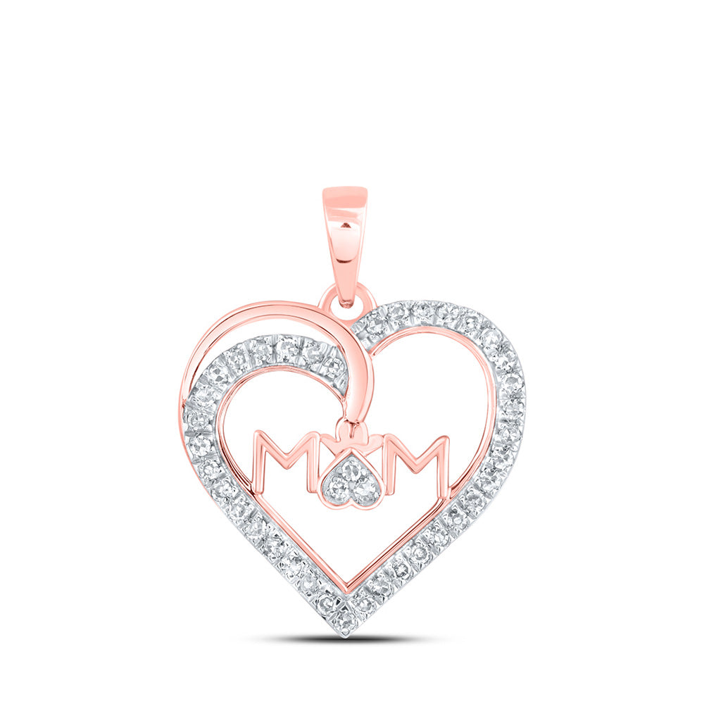 10kt Rose Gold Womens Round Diamond Mom Heart Pendant 1/6 Cttw